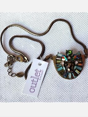 Lia Sophia Outlet Signed Oil Slick Rhinestone Baguettes Oxidized Brass Necklace